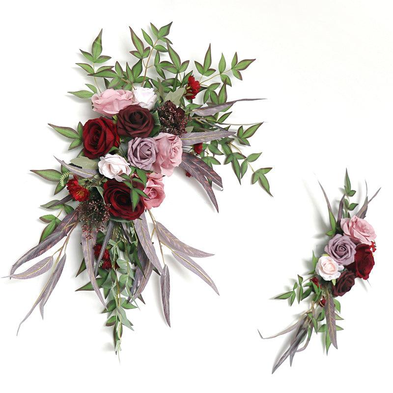 Burgundy Roses Wedding Arch Hanging Corner Floral Decor